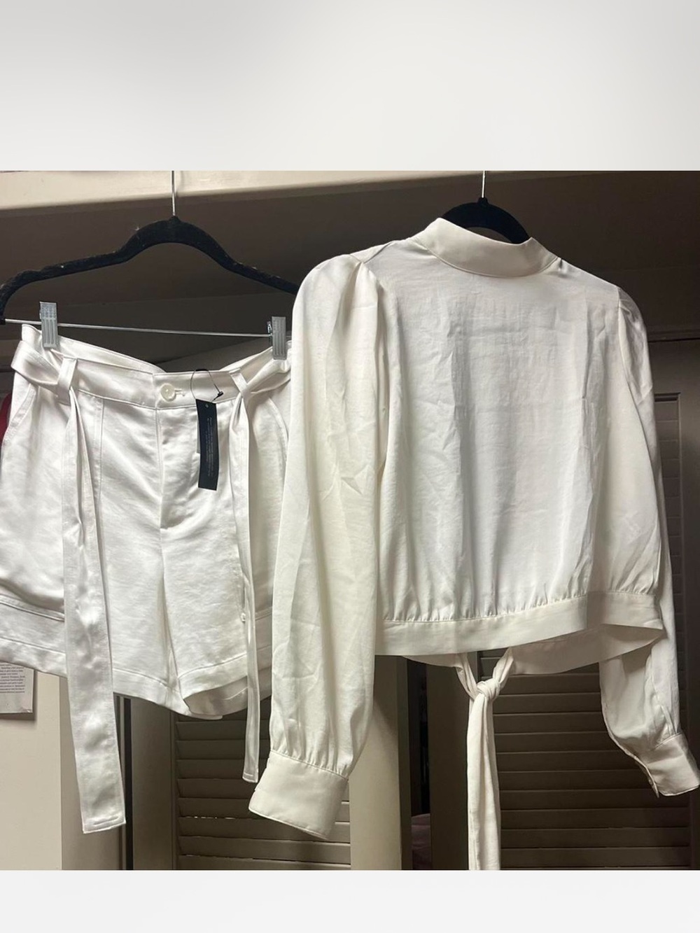 Banana Republic White Satin Button-Front Top & Shorts